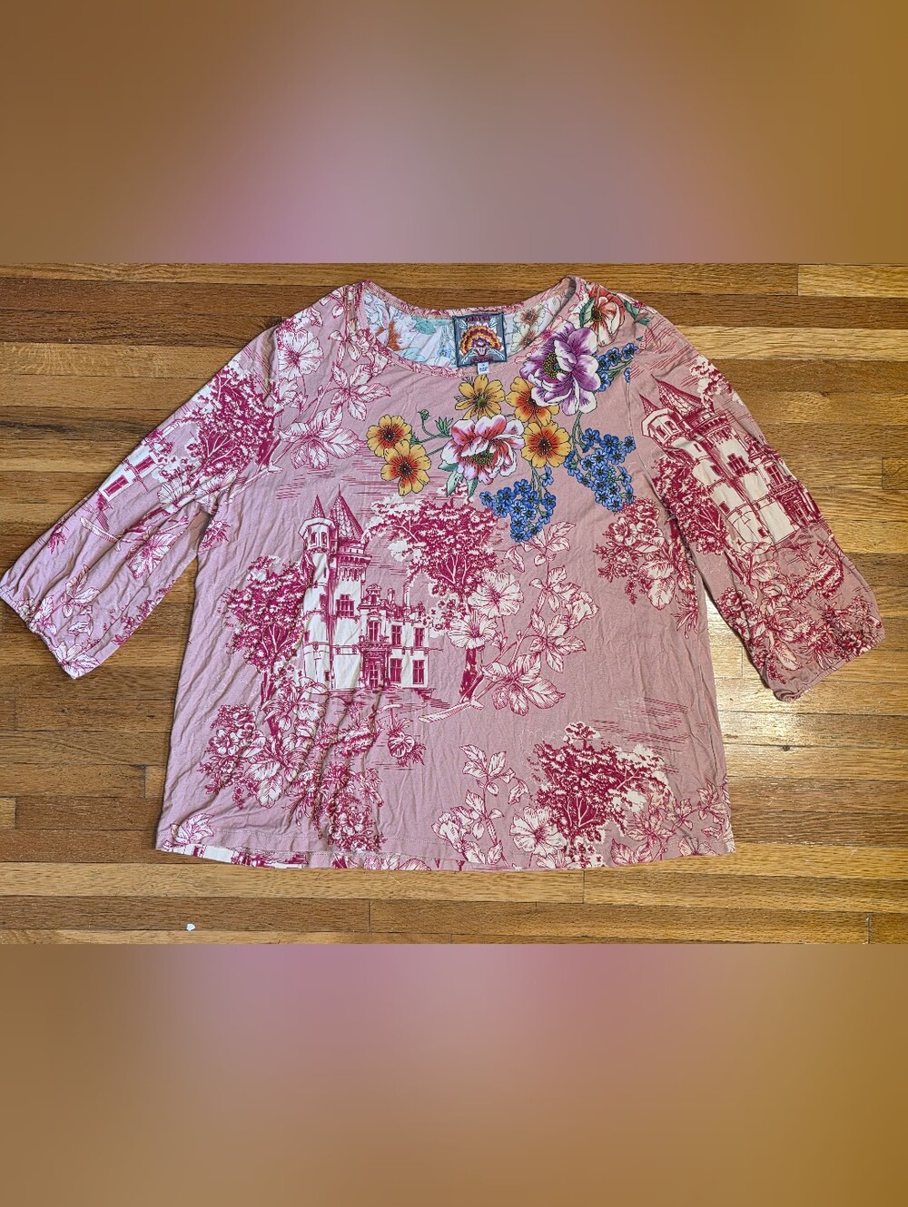Jonny Was 2X Plus Size Boho Floral House On The Hill Bamboo Scoop Neck Top